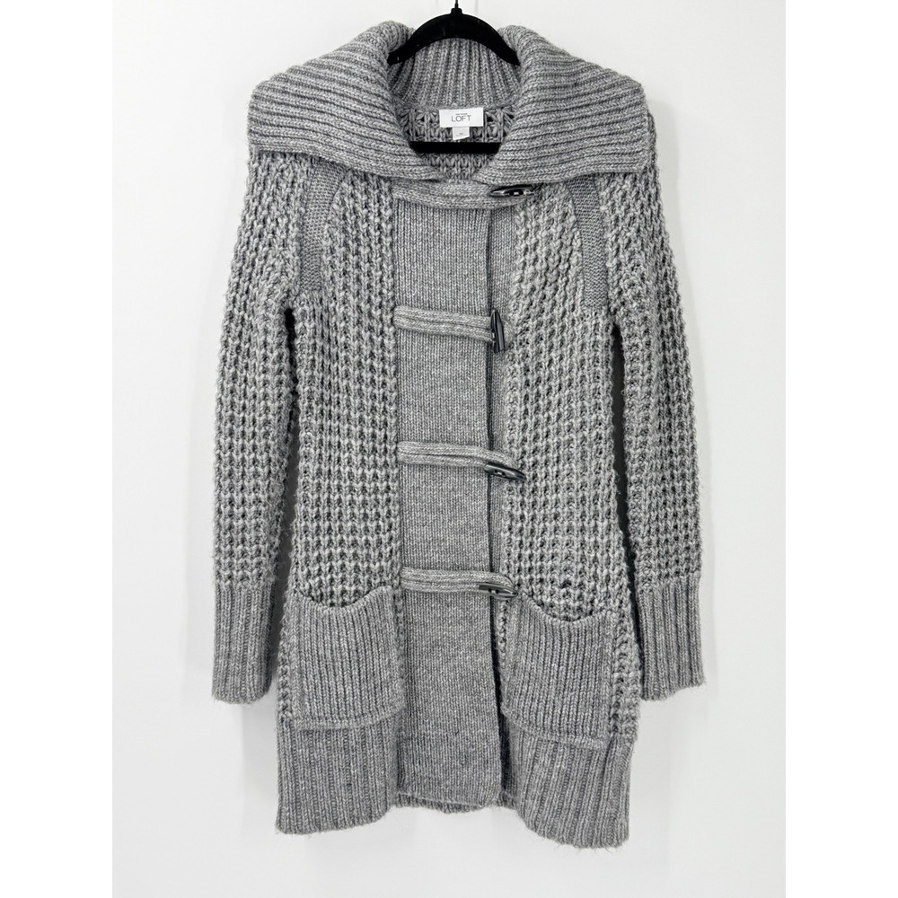 LOFT Toggle Cardigan Sweater Womens M Chunky Fisherman Wool alpaca Shawl collar